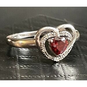 925 Garnet Heart Ring Size 8 Sterling Silver Womens Birthstone Gift Prong Set
